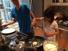 Luca making breakfact pancakes