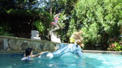 Luca jumping onto Gogan