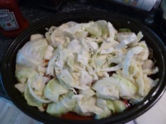 30 Add chopped cabbage over top