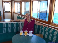 Sharon on ferry to St Thomas