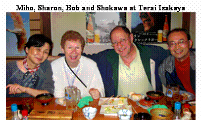 Text Box: Miho, Sharon, Bob and Shokawa at Terai Izakaya
 
